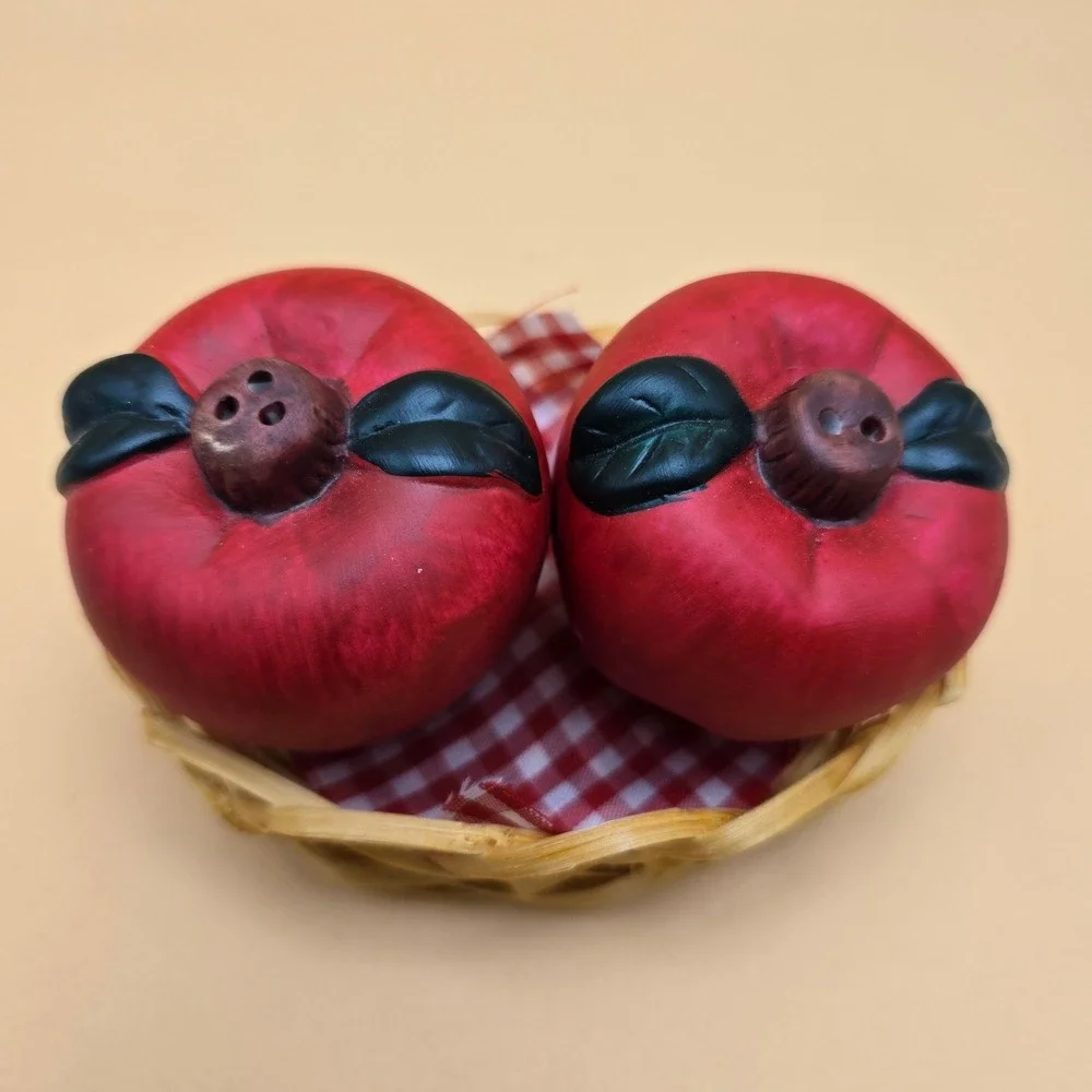 Red Apple‎ Salt and Pepper Shakers with Basket Ceramic Kitchen Decor Set